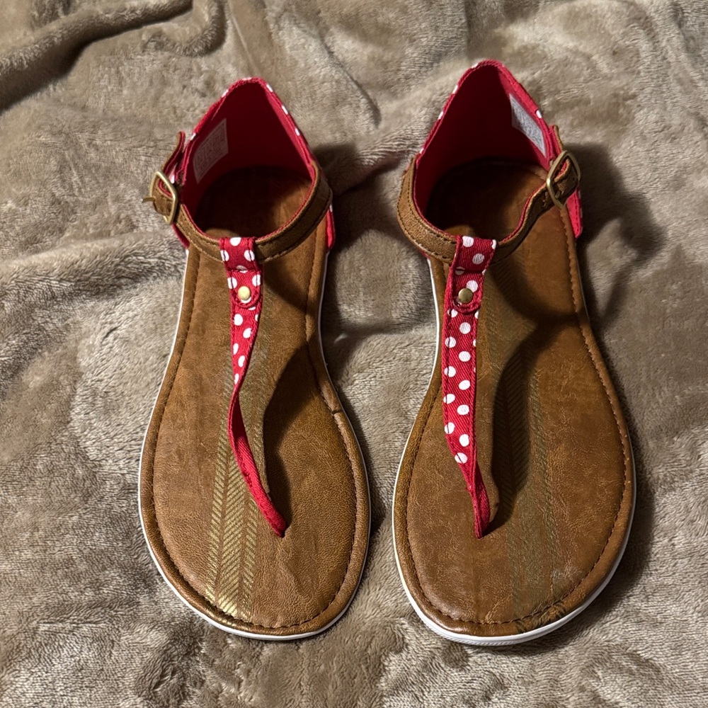 Keds Brown Sandals with Red Polka Dot Strap